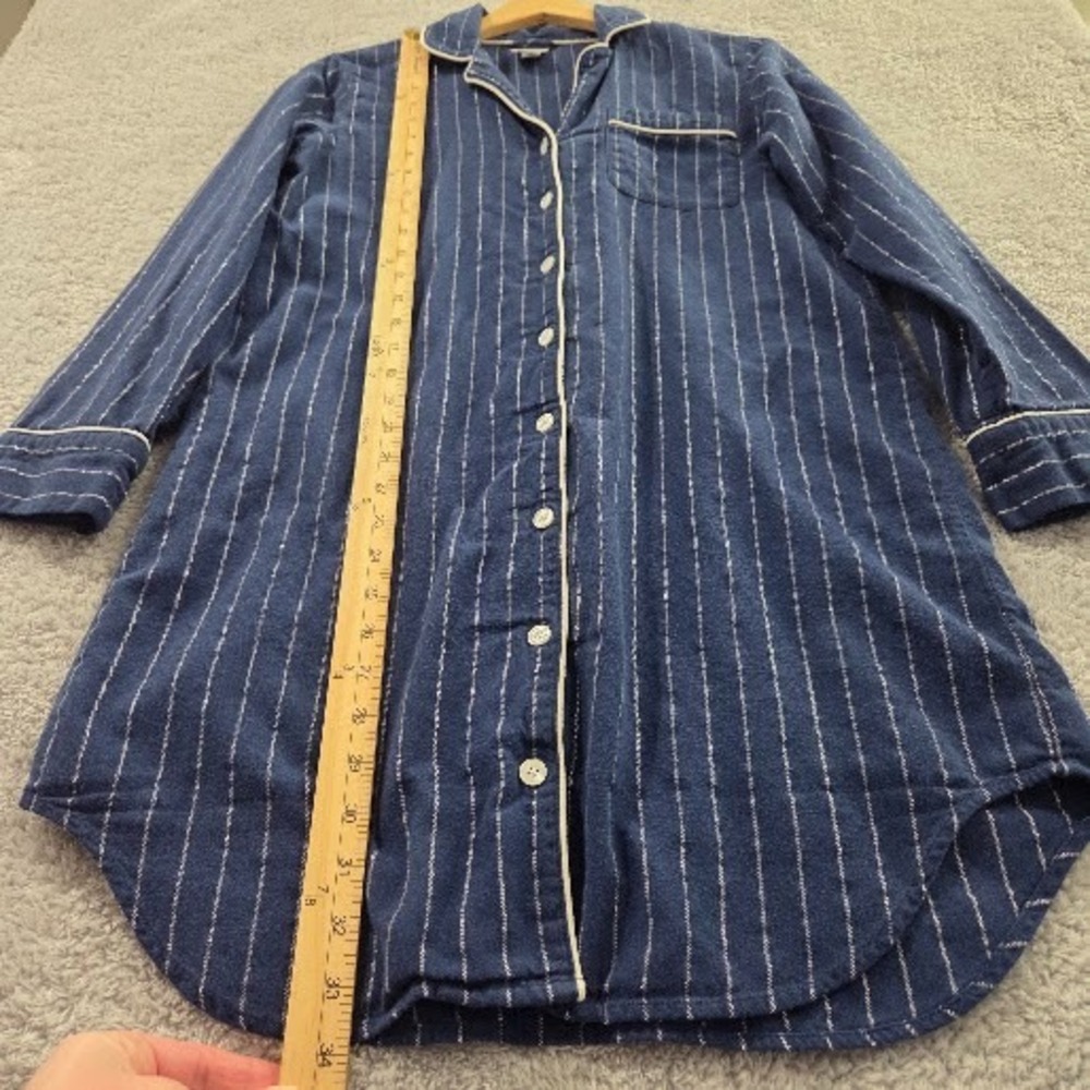 Lands End Nightgown Women's XS Blue Flannel Striped Button Up Long Sleeve Cotton - Picture 4 of 7
